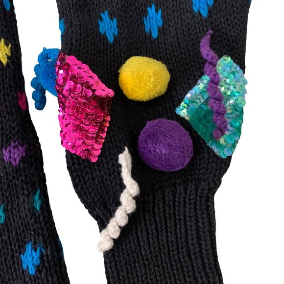 VTG The Bonnie Boerer Company Colorful Pom Pom Confetti Christmas Sweater SZ L - Picture 3 of 8